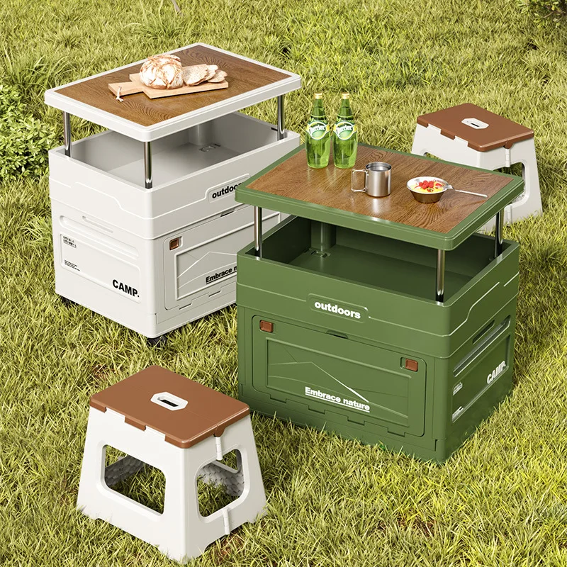 

Outdoor tent revenue box side-opening large-sized camping wooden cover folding box trunk organizer storage box with lid