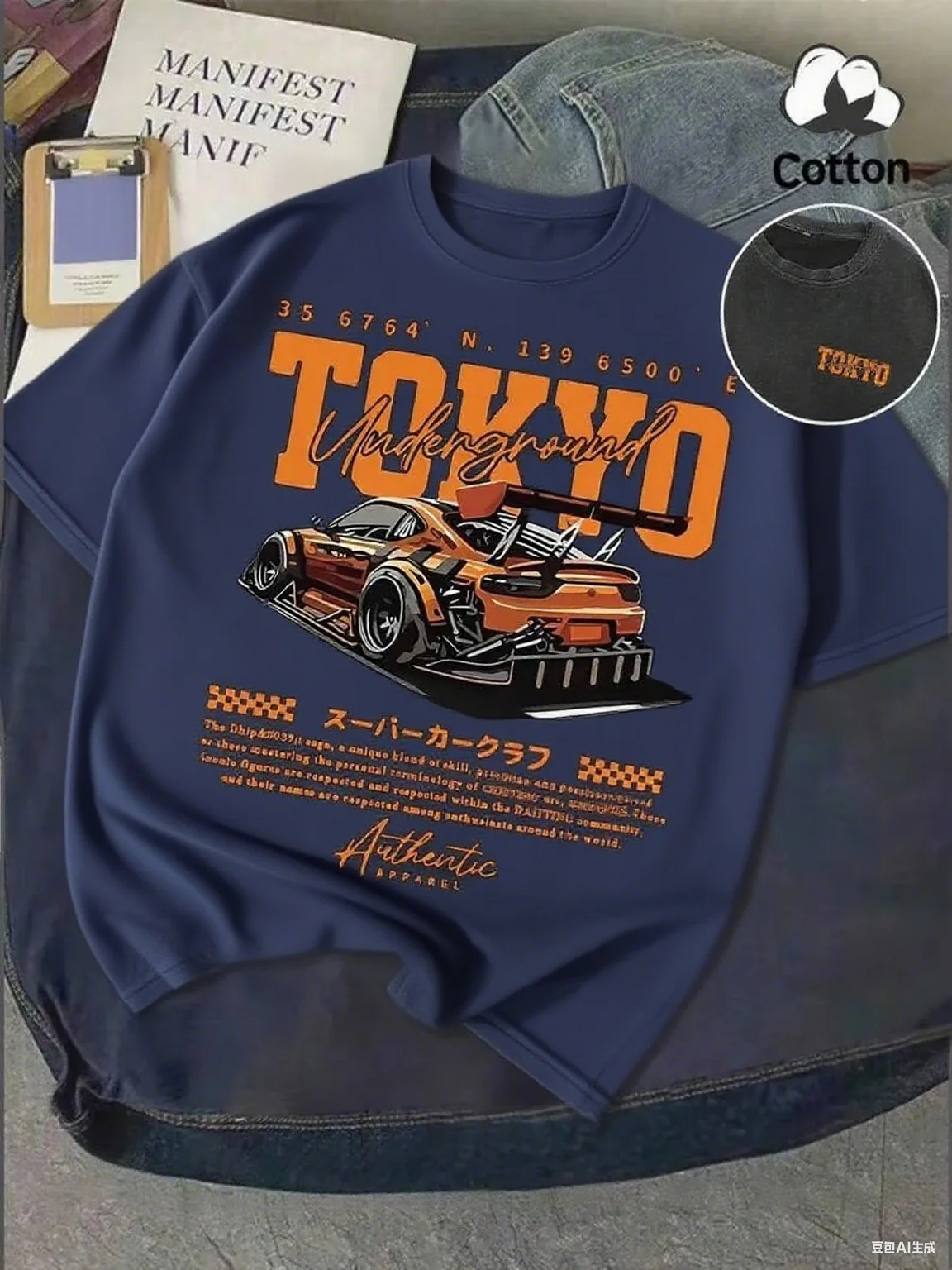 Pure Cotton Printed Short - Sleeve T - Shirt, Tokyo Racing Car Motif, High - Energy Aesthetic, Must - Have for Car Culture Fans