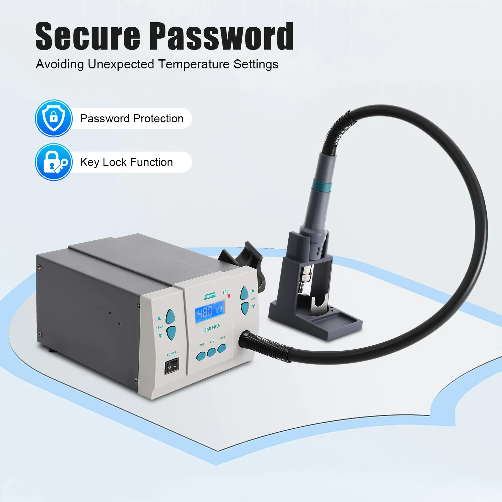 CNCEST AC 110V Digital Hot Air Rework Station, 1000W Hot Air Rework Station with LCD Display & 3* Air Nozzles