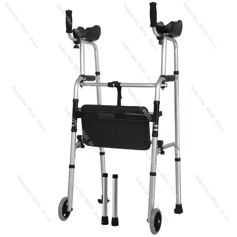 walker with wheel and seat aluminum alloy disabled four-legged crutches rehabilitation auxiliary walker