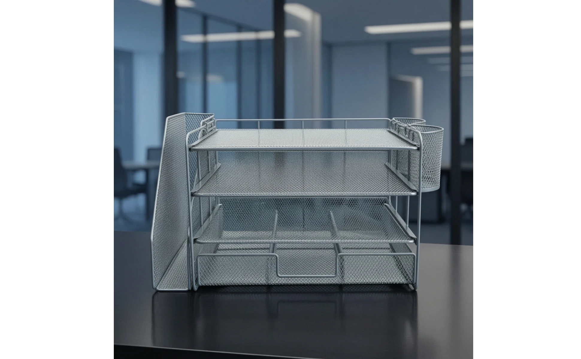 Mesh Desk Organizer with File Slot 4-Tier Desktop Organizer Rack Paper Letter Holder Open Design for Professionals, Office
