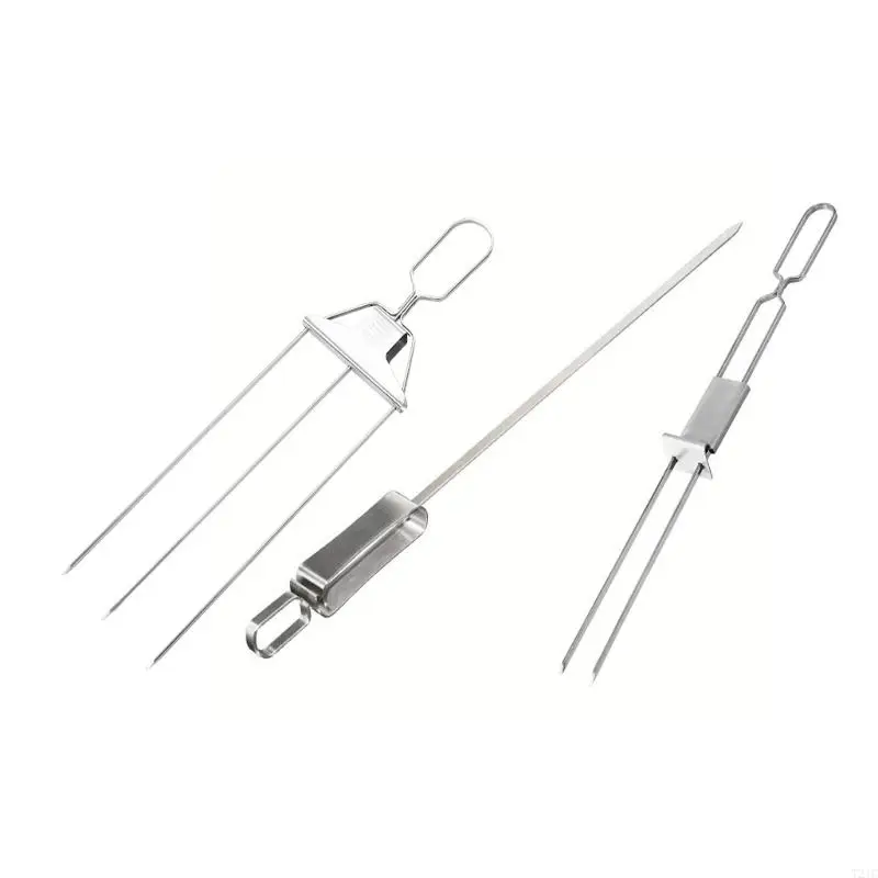 

T21C Reusable Double Pronged Kebabs Skewer Tool Metal Grilling Tool Family