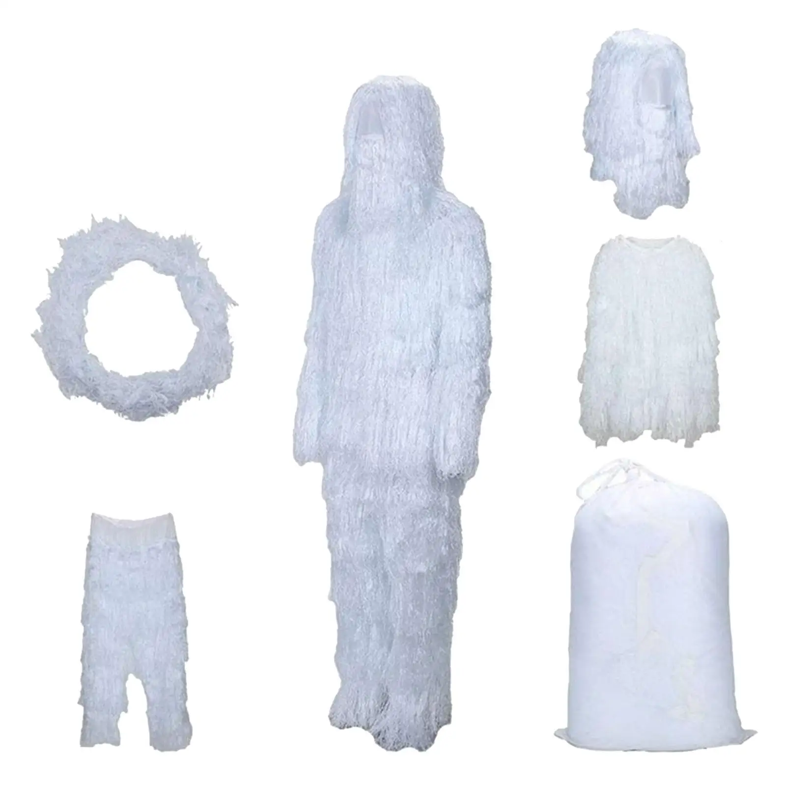 White Ghillie Suit Snow Ghillie Clothes Outfits Gear Jacket Hooded Uniform Set