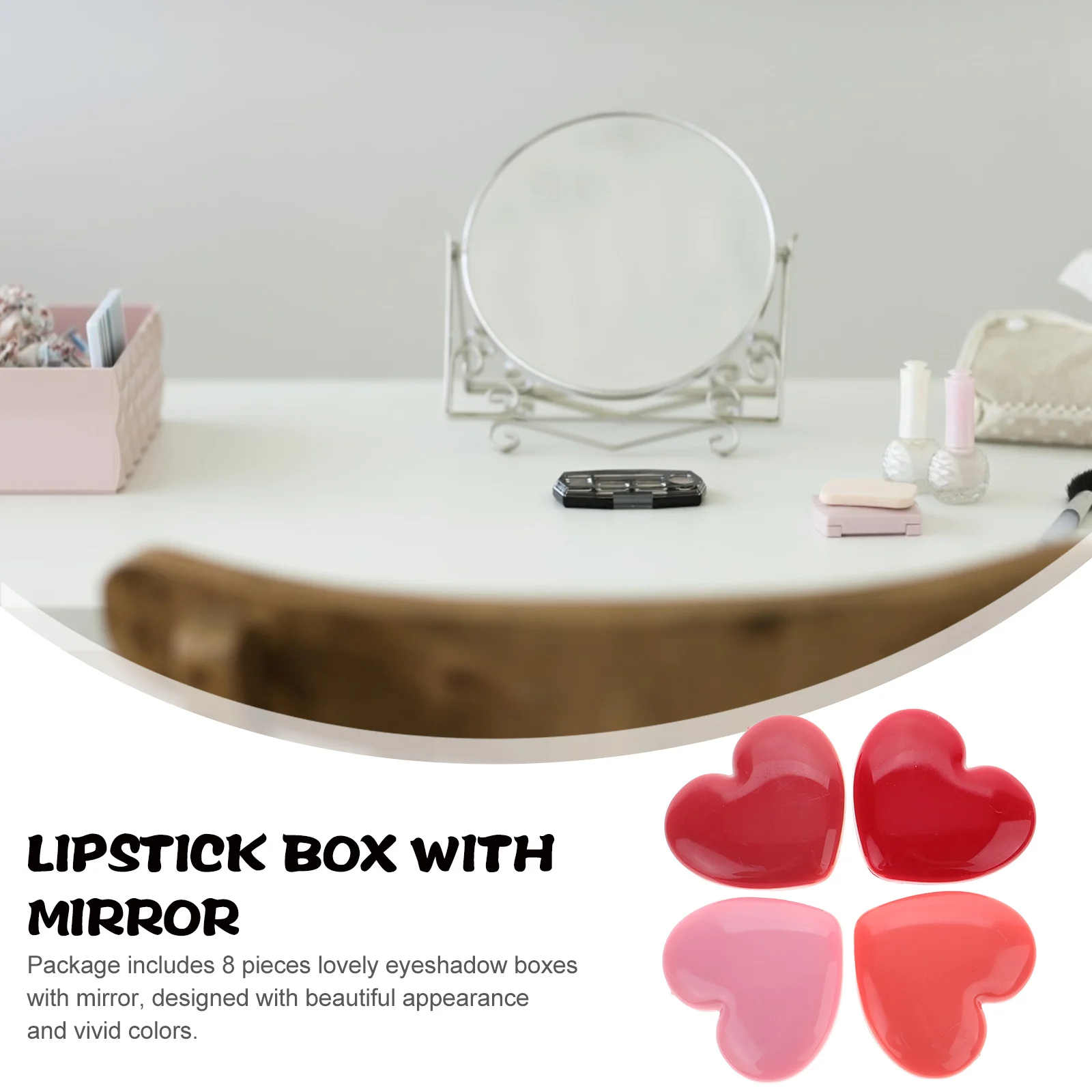 Caja de lápiz labial con forma de corazón, caja de sombra de ojos, contenedor de maquillaje recargable, organizador de almacenamiento de viaje, espejo, 8 Uds.