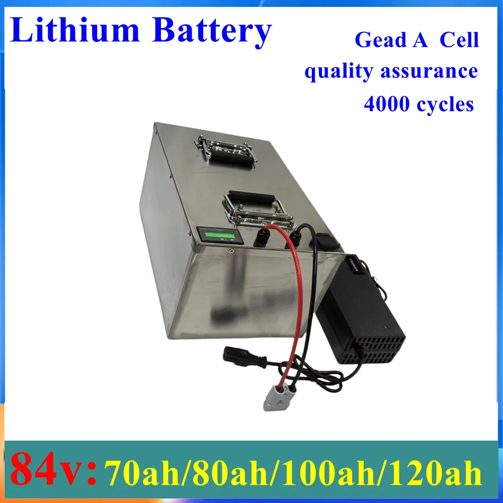 Batterie lithium étanche pour véhicule électrique, 84V, 70Ah, 80Ah, 100Ah, 120Ah, scooter, moteur 84V 5000W 8000W 10000W, charge