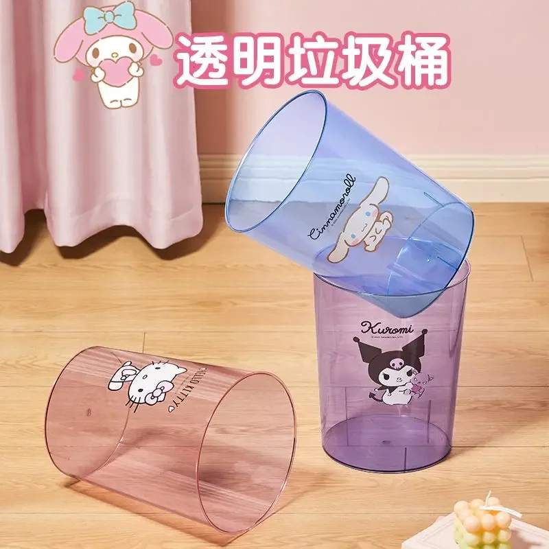 

Sanrio Kawaii Hello Kitty Transparent Trash Can Kuromi Cinnamoroll Anime Cartoon Fashion Household Bedroom Desktop Paper Baskets