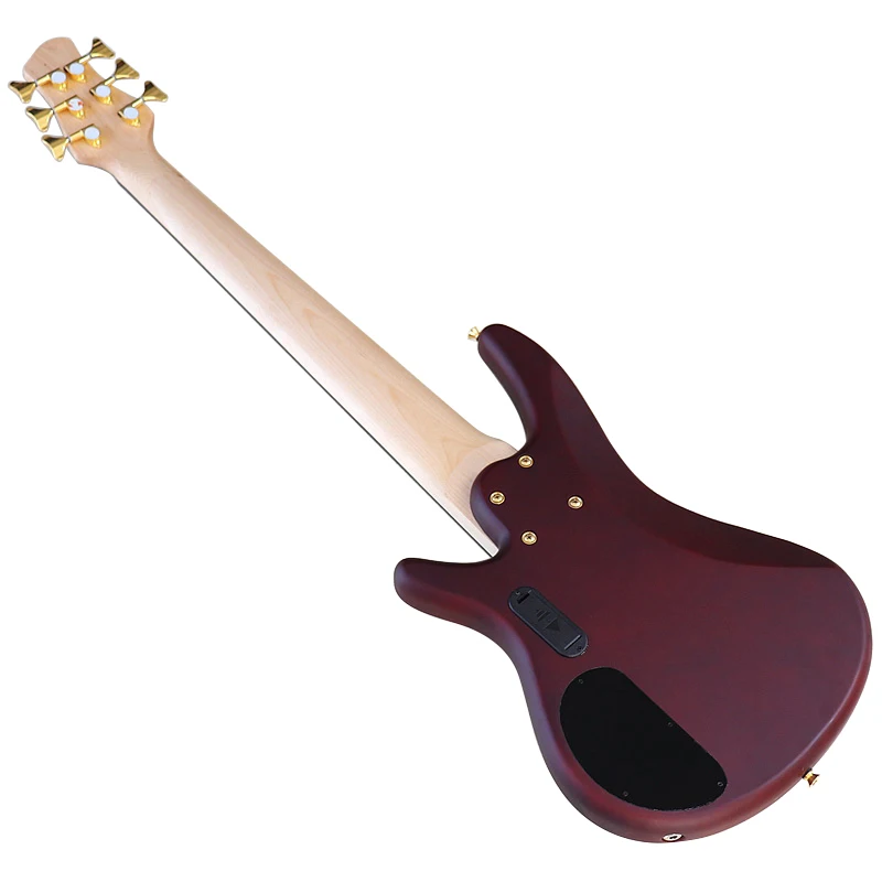 Active 6 String Bass Guitar Black 43 Inch Electric Bass Guitar 24 Frets Solid Sapele Wood Body with Canada Maple Neck