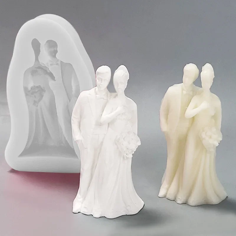 Cake Fondant Silicone Soap Mold 3D Couple Bride The Bridegroom Wedding Cake Top for Wedding Cake Candle Decorating Tools