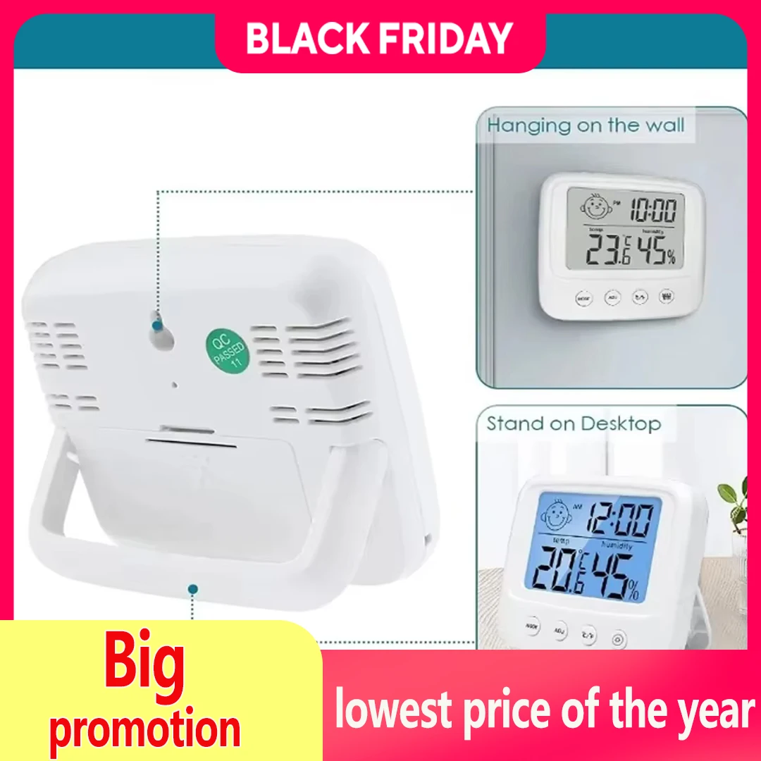 جديد LCD درجة الحرارة الرقمية غرفة الطفل مقياس الرطوبة الخلفية المنزل داخلي مقياس الرطوبة الإلكترونية محطة الطقس