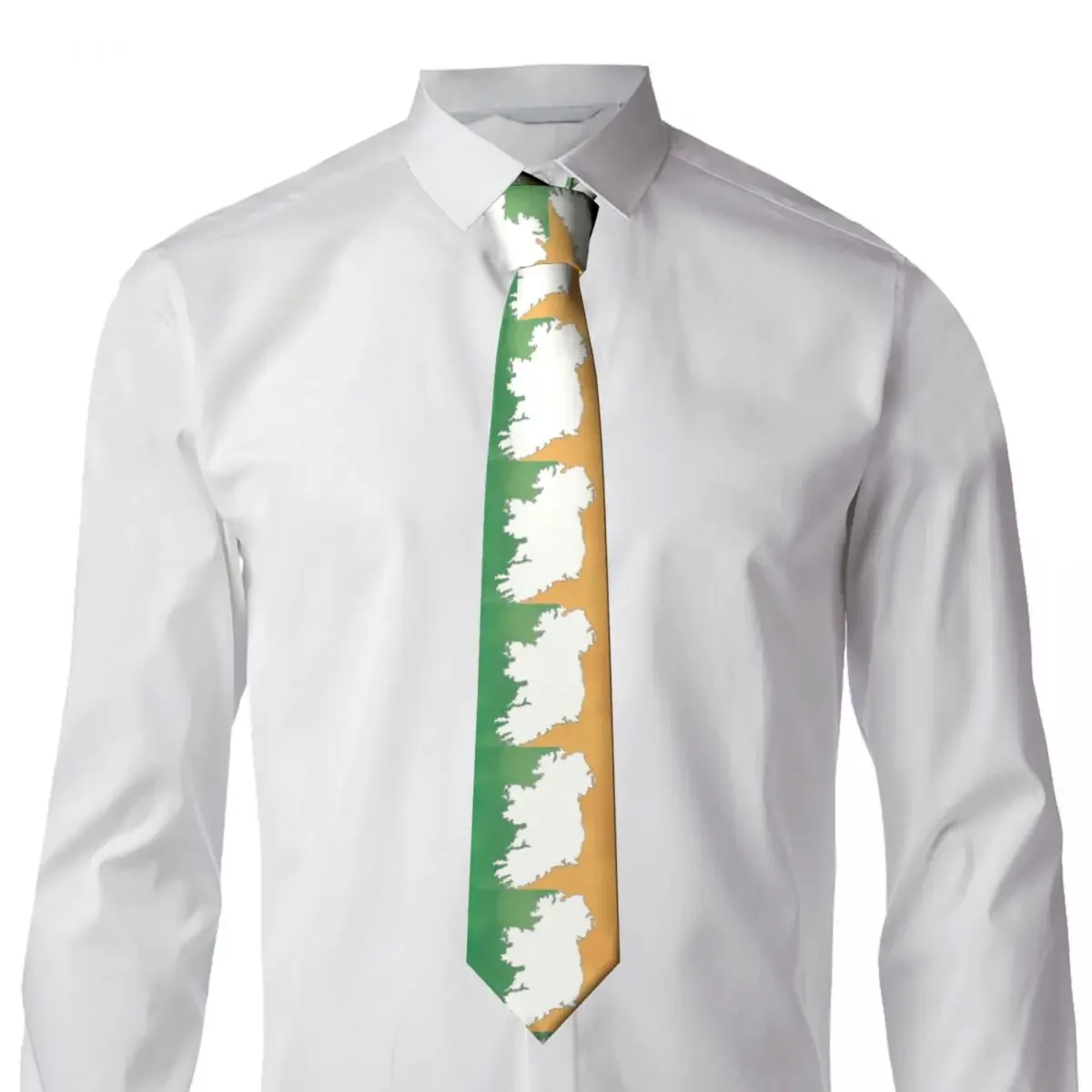 Formal Retro Ireland Map In Irish Flag Neck Tie Men's Custom Silk Patriotic Neckties for Wedding Cravat