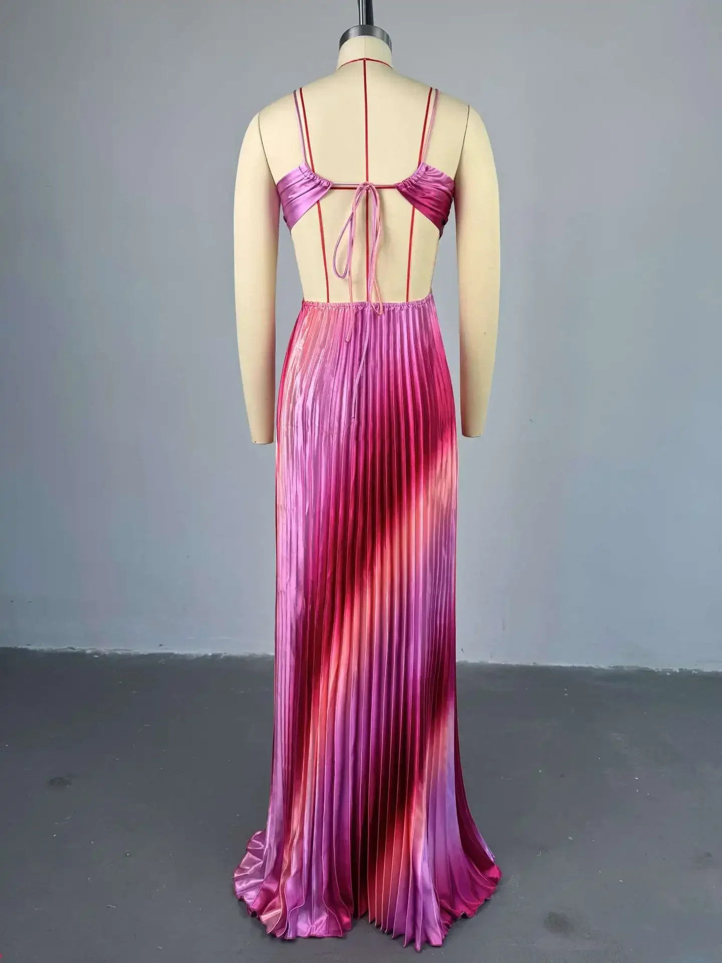BWQ 2025 Elegant Sleeveless Sweet Strapless Gradient Floor-Length Long Women Dress Beach Party Evening Sexy Pleated Dresses