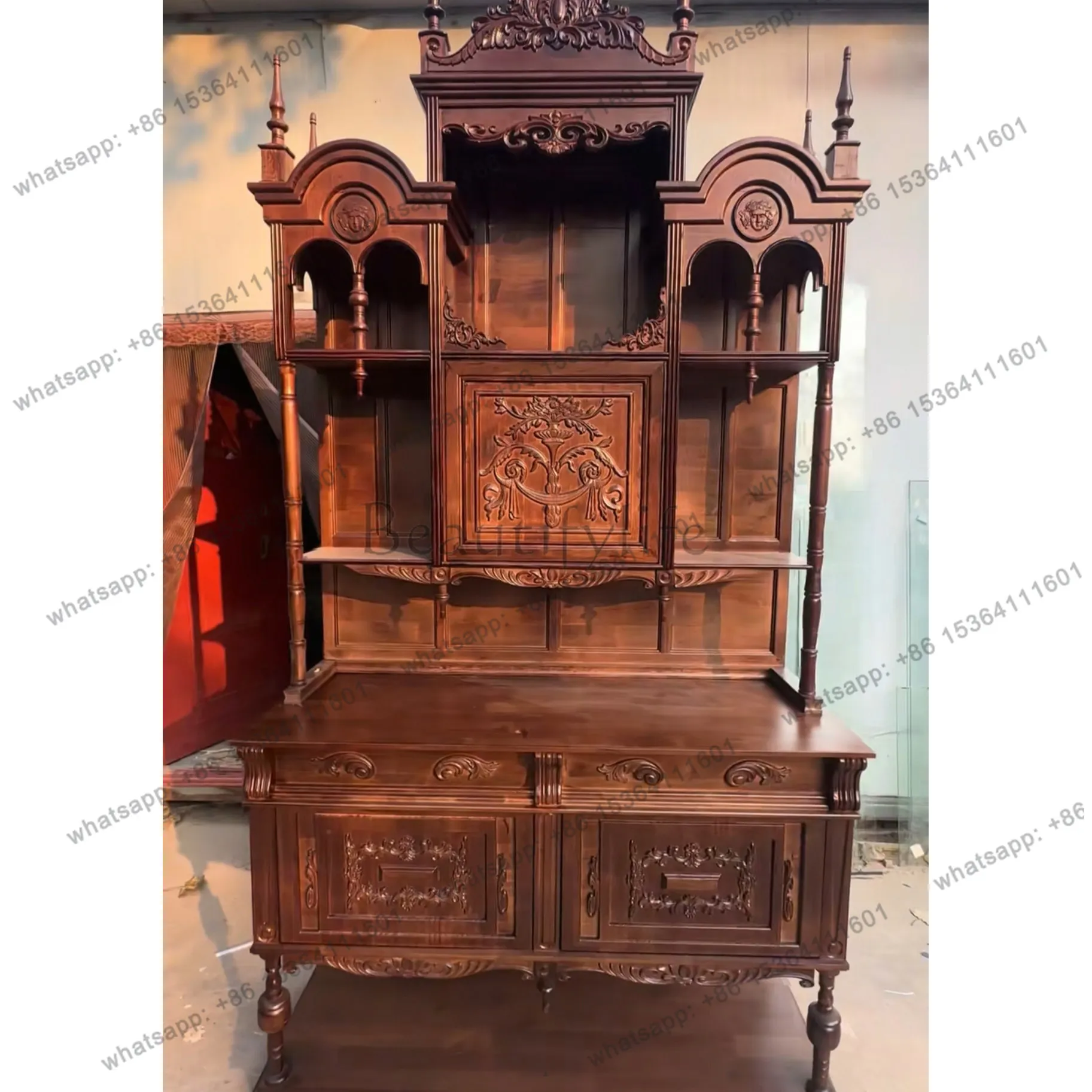 French retro old bookcase Buddha counter cabinet supports custom solid wood