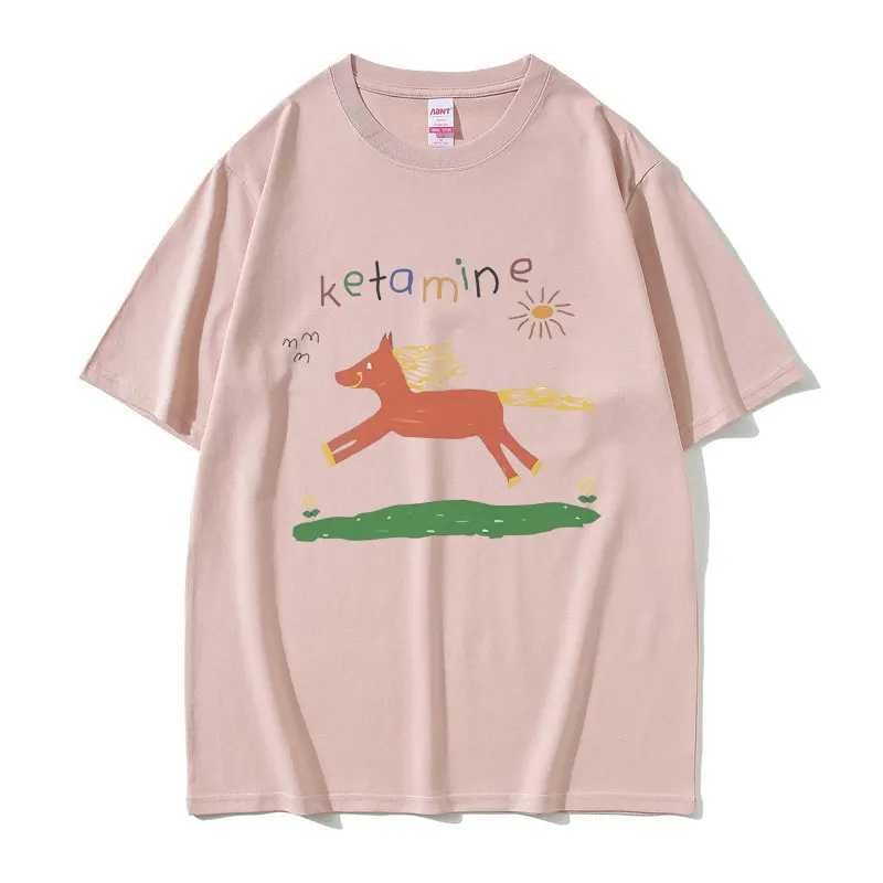 Funny Ketamine Horse Graphic Print T Shirts Men Women Casual Joke Humor Meme T-shirt Male Pure Cotton Tees Mens Oversized Tshirt