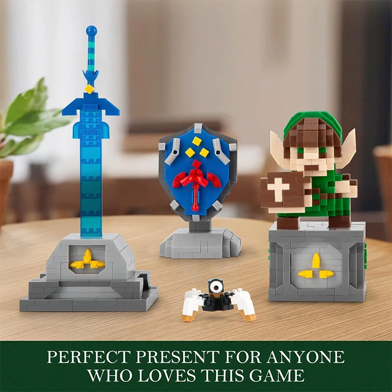 Jogos de desenhos animados crianças brinquedos link mestre espada e escudo hylian conjuntos de blocos de construção micro blocos figura ação modelos coleção