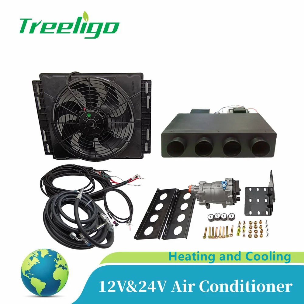 

Treeligo Car Air Conditioner Cool Heat A/C 12V 24V Auto Electric Air Conditioning Compressor Evaporator Condenser Fan Universal