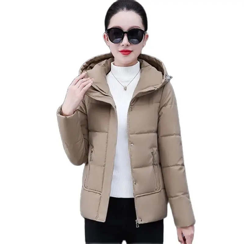 

Winter Short Down Cotton Jacket Women 2023 New Loose Hooded Coat Fashion Pocket Outerwear Concealed Zipper Parka Overcoat Female