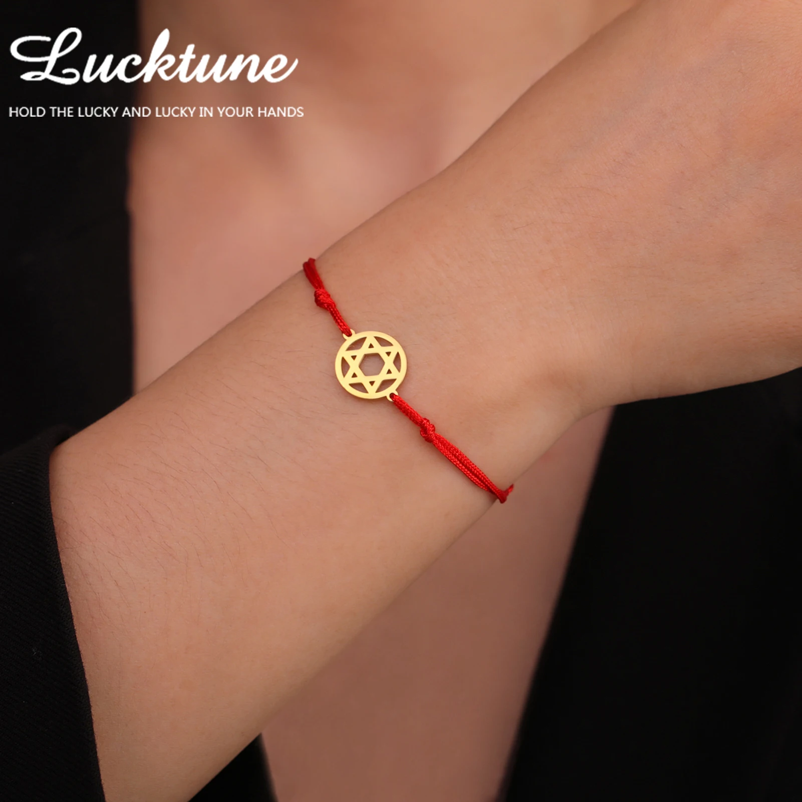 Lucktune Magen Star of David Charm Rope Bracelet Stainless Steel Jewish Hexagram Amulet Pendant Bracelet Women Men Jewelry Gift