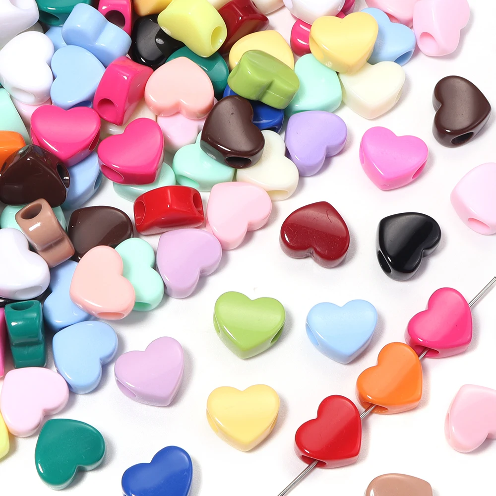 50 Stück/Set, gemischte Farben, Acryl-Herzperlen mit großem Loch, lose Abstandsperlen für DIY-Schlüsselanhänger, Handyketten, Schmuckherstellungszubehör – Detail 3