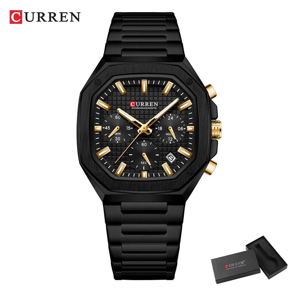 CURREN Top Marke Einzigartiges Design Quadratisches Vintage-Zifferblatt Edelstahlarmband Neue lässige Quarz-Herrenuhren mit Chronograph 7