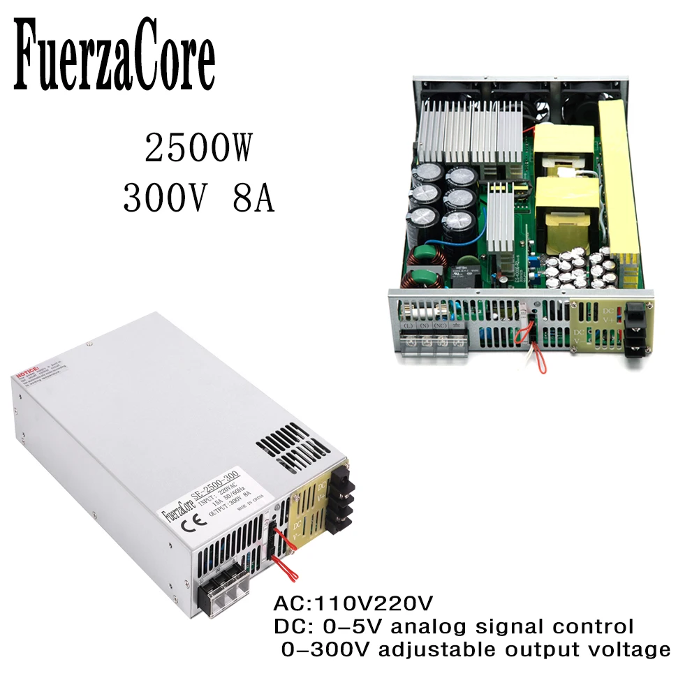 

2500W 300V SMPS 0-300VDC Adjustable 0-5V Analog Signal Control PLC Control PWM 220V AC-DC LED Motor Battery Industrial Equipment
