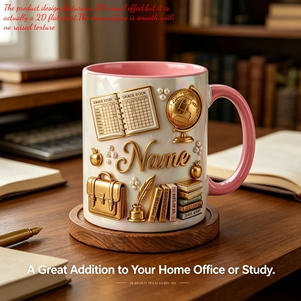Premium 2D Custom Face Printed Mug Personalized Name Text Gold Education Pattern Ceramic Coffee Cup Microwave Safe Office Home G