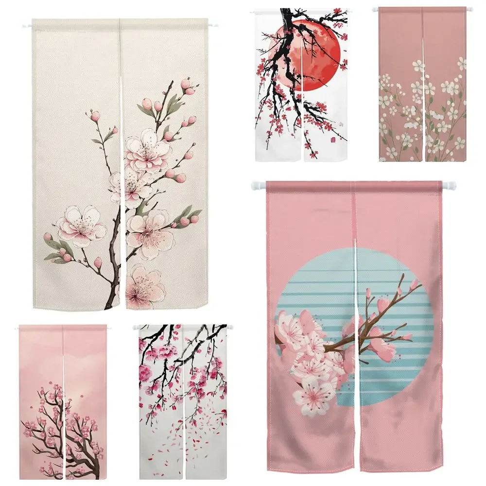Cortina de puerta de flor de cerezo, partición impresa de estilo japonés, decoración para puerta de cocina, cortinas de entrada, media cortina colgante Noren