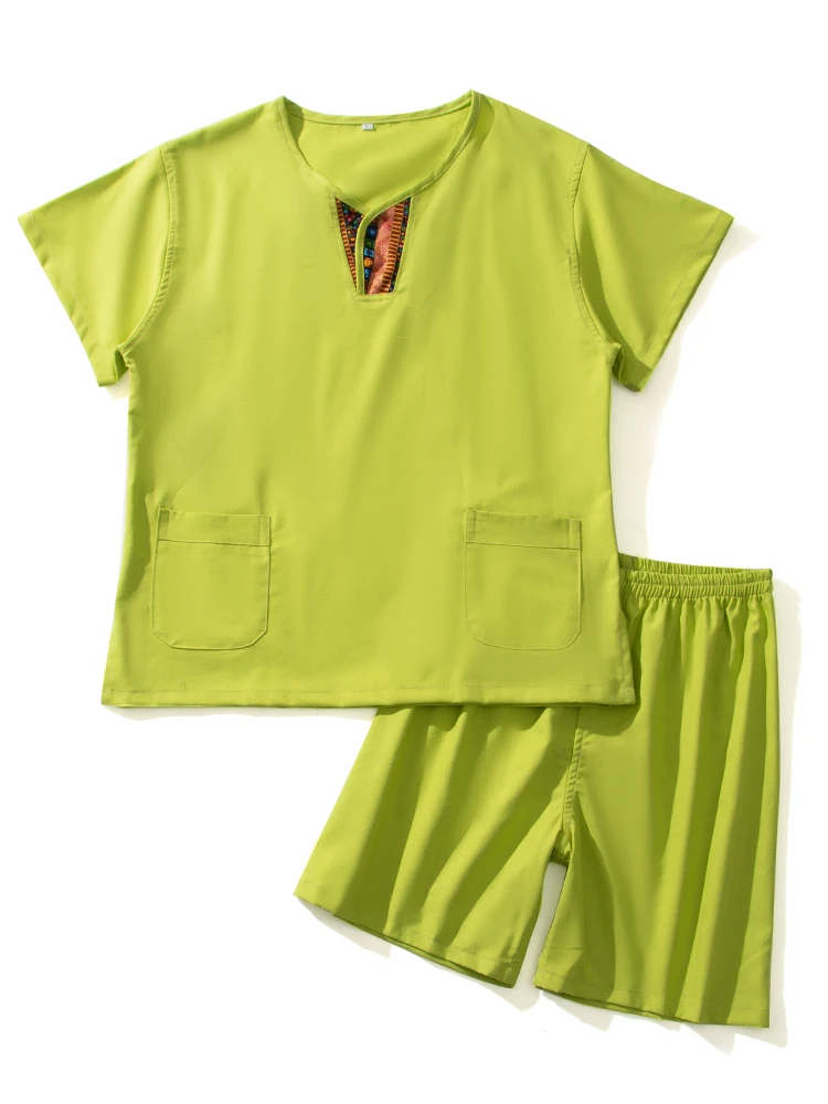 النمط الصيني زوجين ثوب السباحة بلايز + سراويل قصيرة التايلاندية سبا تدليك العلاج الطبيعي الملابس العرق تبخير القطن الكتان موحدة #6