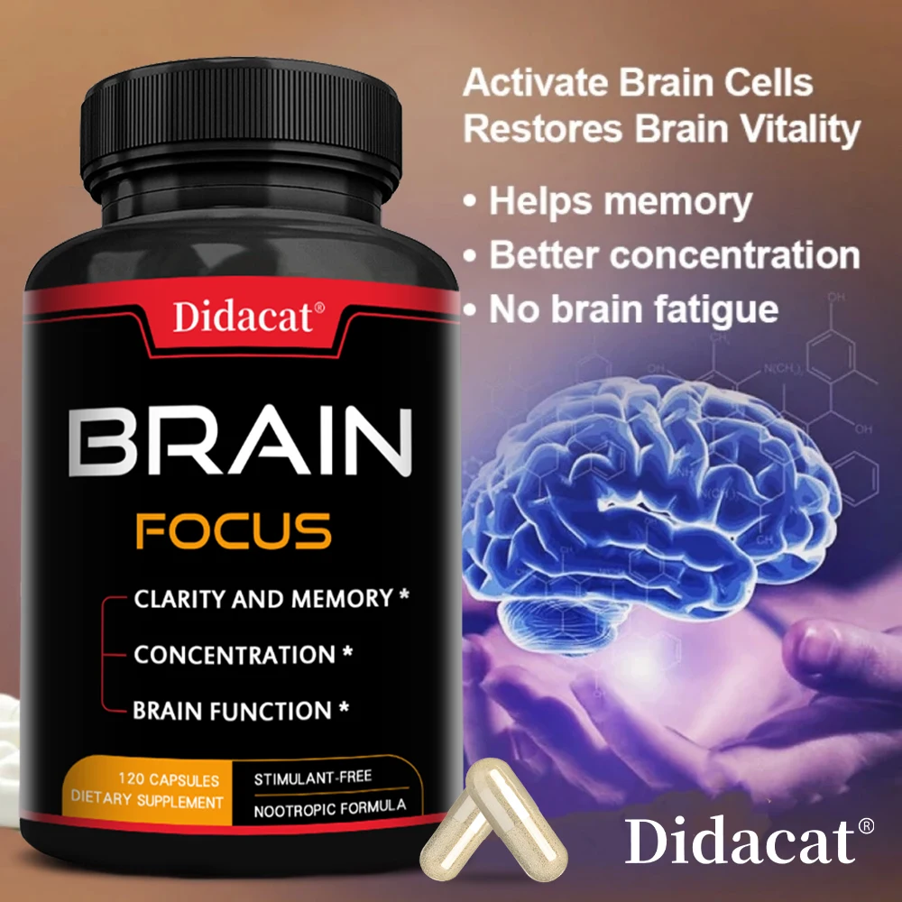 Brain Booster, Supports Focus, Clarity, Memory, Cognitive Function, Energy Levels, Relieves Fatigue, Mushroom Complex Supplement