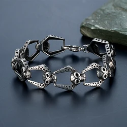 Man's Creative Totem Double Row Skull Stainless Steel Bracelet Trendy Male Personality Punk Skull Bangle For Boyfriend Gifts Hot