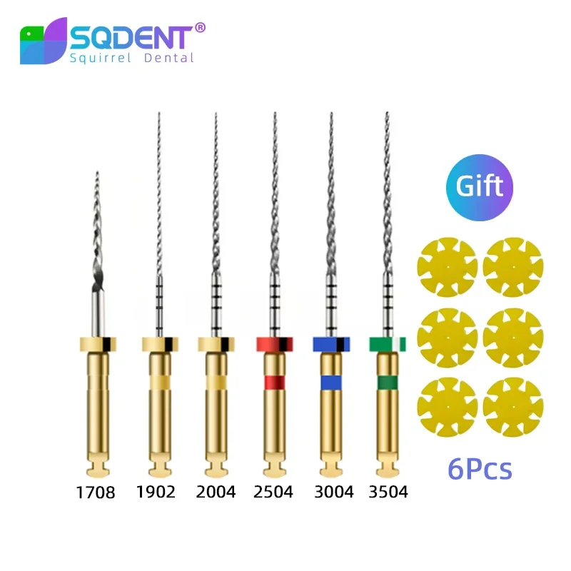 SQDENT Dental Engine Use Root Canal File Heat-Activated Nickel-Titanium Endodontic Rotary Files 0.04 Taper Root Canal File
