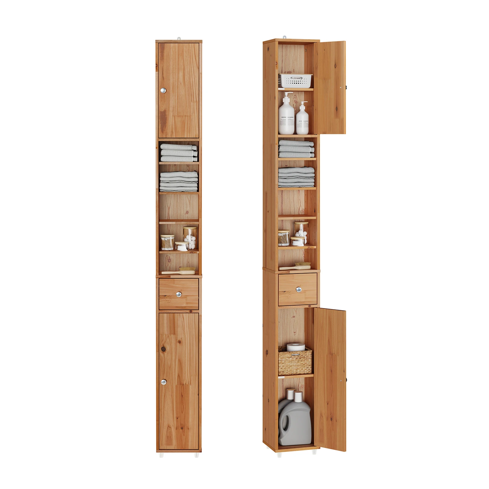 SoBuy BZR34-II-SH armoire de salle de bain haute avec rangement réglable en bois massif meubles de salle de bain peu encombrants