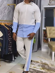 Conjunto de roupa tradicional masculina africana, branco, luxuoso, moda kaftan, novo em camisas e calças, estilo casual, férias