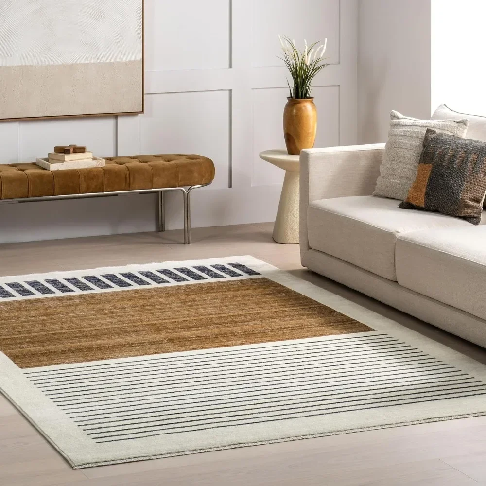 Fringed Performance Indoor Area Rug, Power Loomed, Easy Clean, Durable, Non-Shed, 8' x 10', Keeva Beige