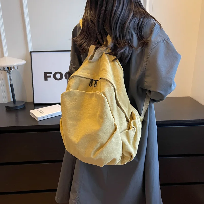 Japanese canvas backpack female college student schoolbag large capacity lazy wind fold backpack man