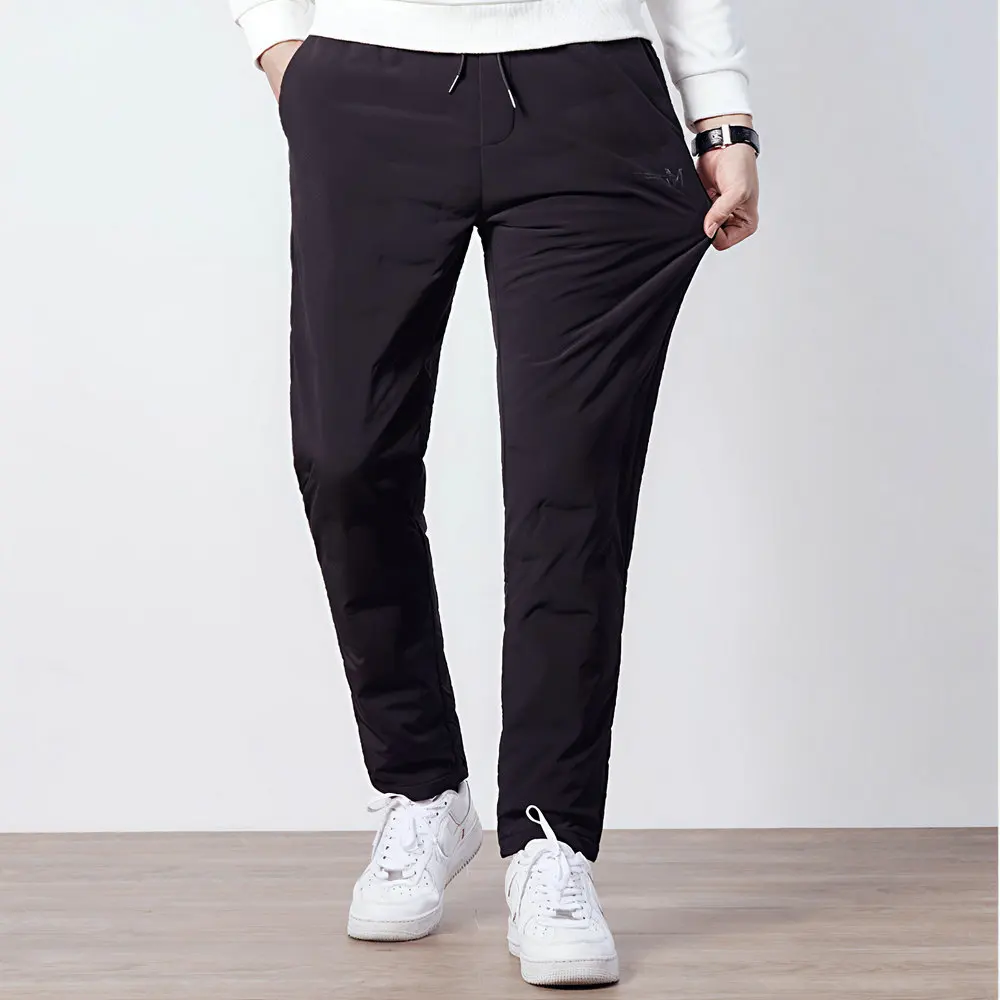 Winter Men Warm Cosy Down Puff Pants Black Lightweight Thermal Trousers Soft Comfort Menswear Elastic Waist Essential Underwear