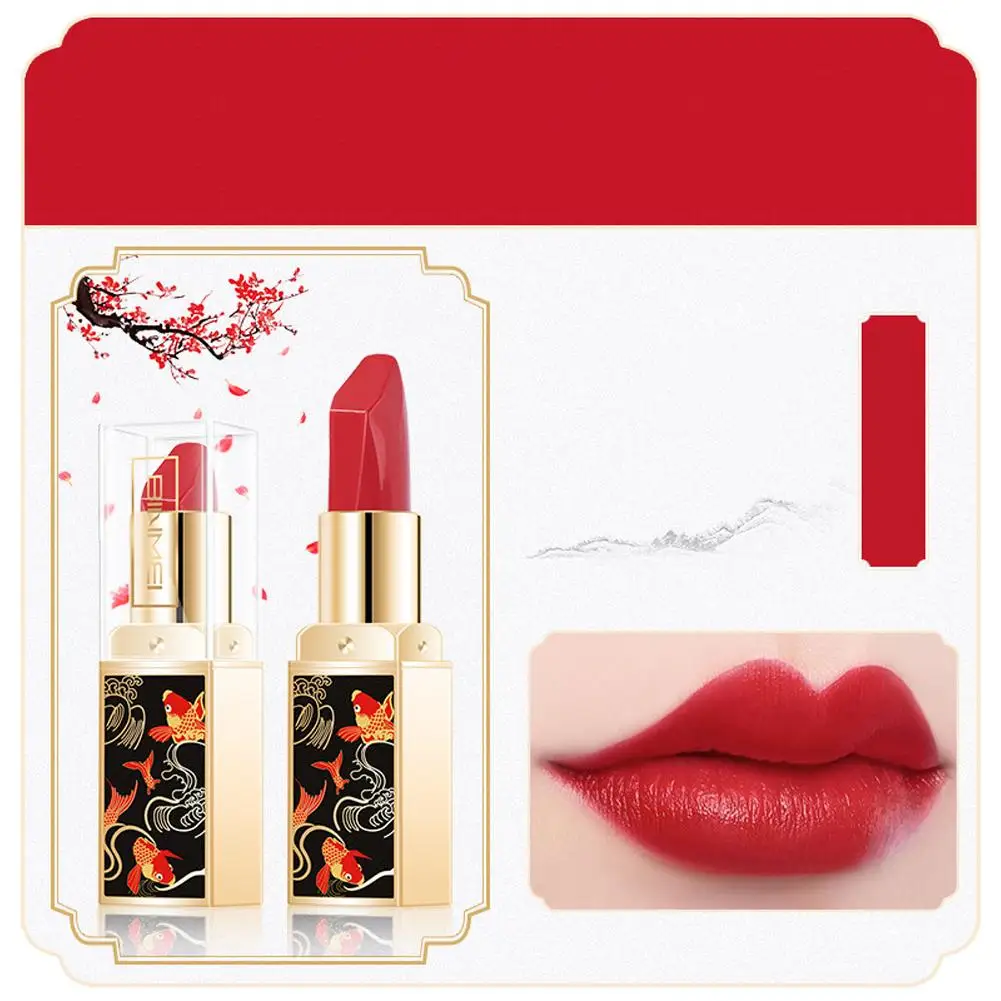 Chinese Style Ethnic Style 3D Engraved Lipstick Matte Velvet Lip Stick For Women Makeup Daily Wedding Banquet Cosmetics Gif M5T0