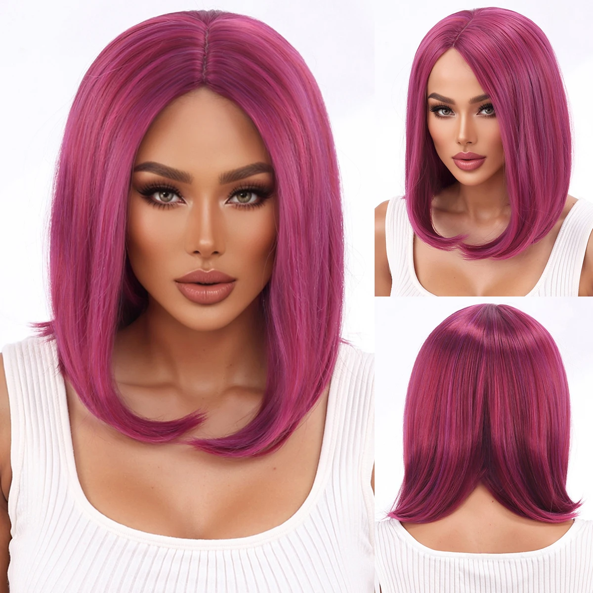 

Новый трансграничный парик фиолетово-красного цвета средней длины с эффектом объема на макушке - парик из синтетического волокна