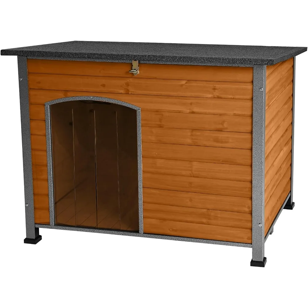 

Indoor Outdoor Dog House,Anti-Chewing Iron Frame Dog Kennel,Wood Warm Pets Home,Weatherproof Outside Shelter (43.3" (L) x 29.4"