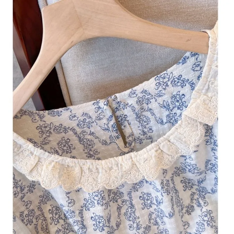 Camicie da donna con colletto quadrato floreale vintage moda primavera estate femminile Top in cotone a maniche lunghe in pizzo dolce rinfrescante tutto-fiammifero