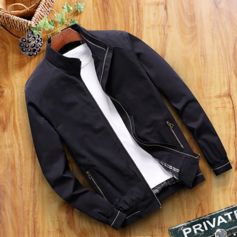 Men Bomber Jacket Military Cotton Coat Spring Autumn Men Clothing Zipper Windbreaker Long Sleeve Jacket Solid Stand Collar New