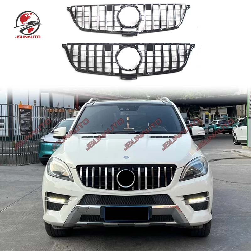 Accessory Part GT GTR Style ML63 Front Grill Silver Black Mesh For 12-15 Benz ML250 300 350 400 Grille