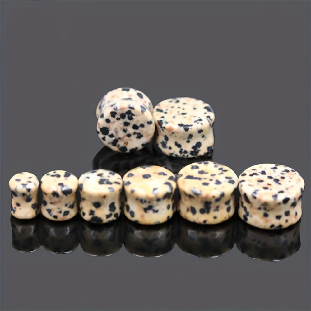 2 /6 Pcs Purple Agate Double-Flared Spotted Stone Ear Plug/Tunnel – Ear Stretching Jewelry for Men and Women 2g-5/8
