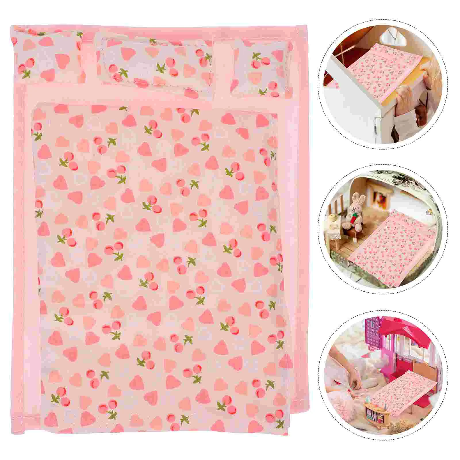 Quilt House Sheets Mini Bedding Kit Bedroom Decor Miniature Pillows Pink Accessories Supplies