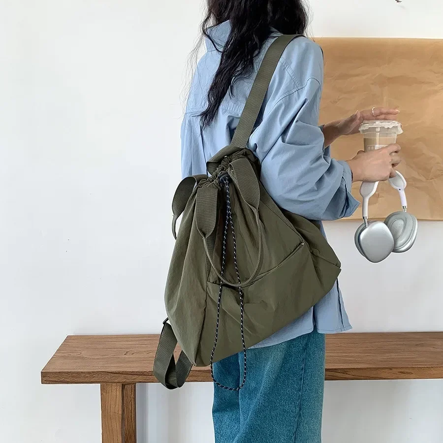 Mochilas coreanas con cordón para mujer, bolso de hombro de gran capacidad, mochila escolar de nailon, bolsos de mano de viaje informales para mujer