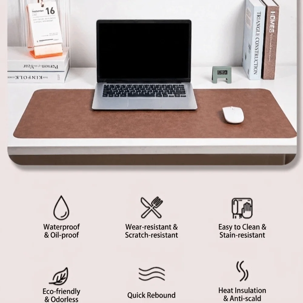 Office Stationery All-in-One Desk Pad Cowhide Texture Waterproof Computer Mat Anti-Dirt Double-Sided Writing Mat Gaming