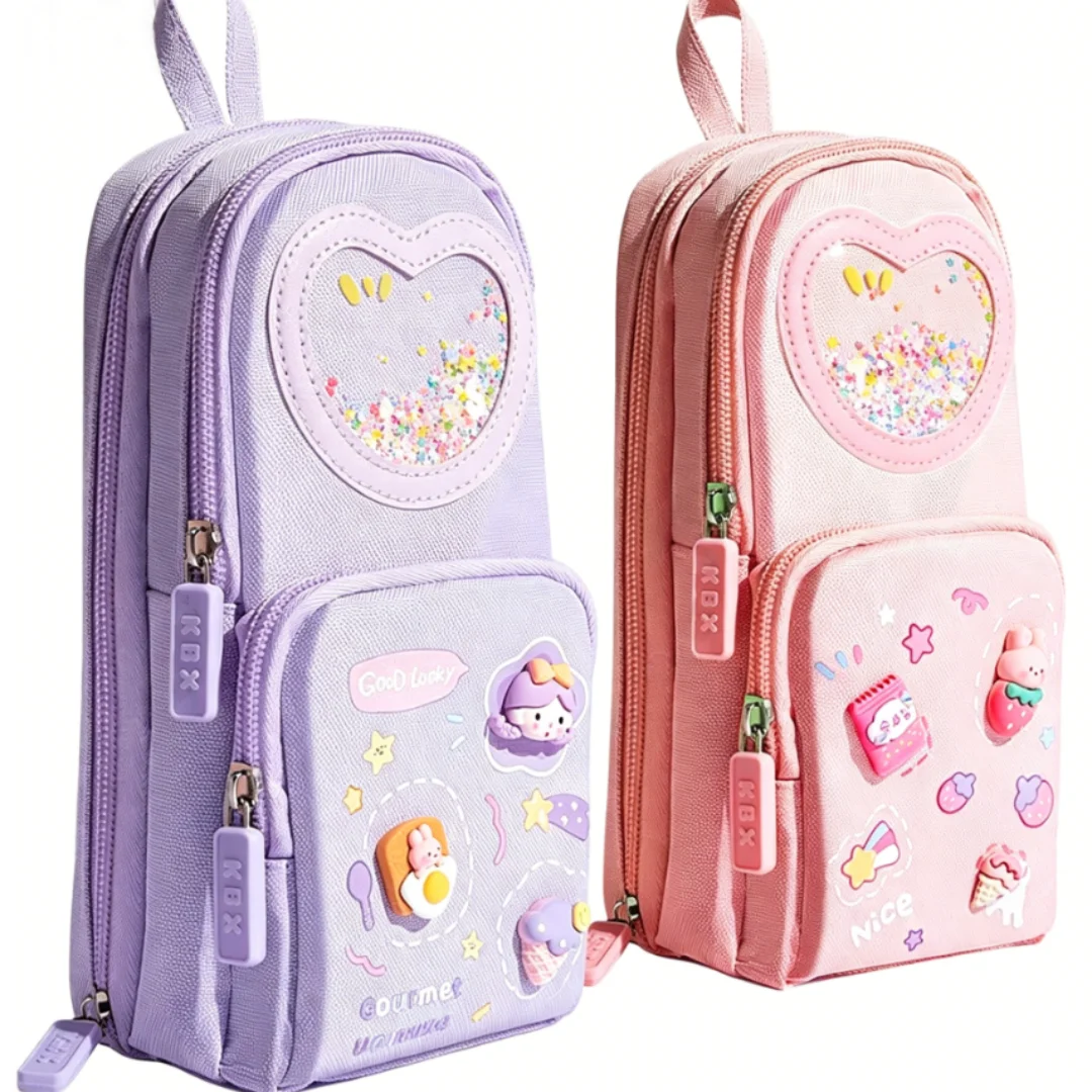 Three-Layer Student Backpack Pen Case Large Capacity Cute Cartoon Stationery Storage Bag Simple And Attractive Design