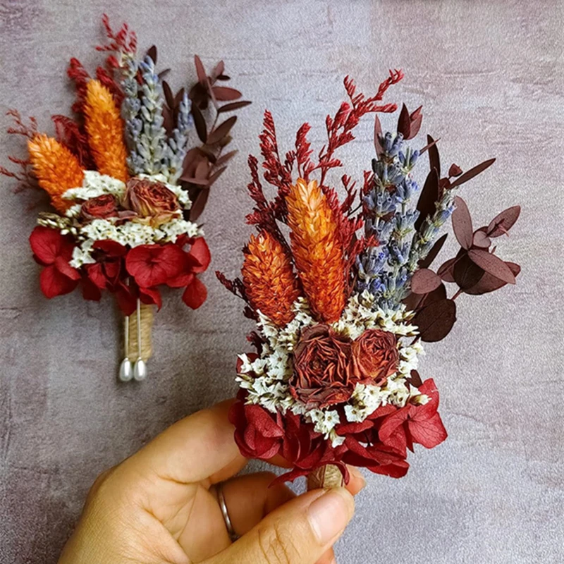 Wedding Decor Mini Dried Flowers Boutonniere for Men Wedding Fall Wedding Boho Bridesmaid Groom Corsage Boutonniere Rustic Style