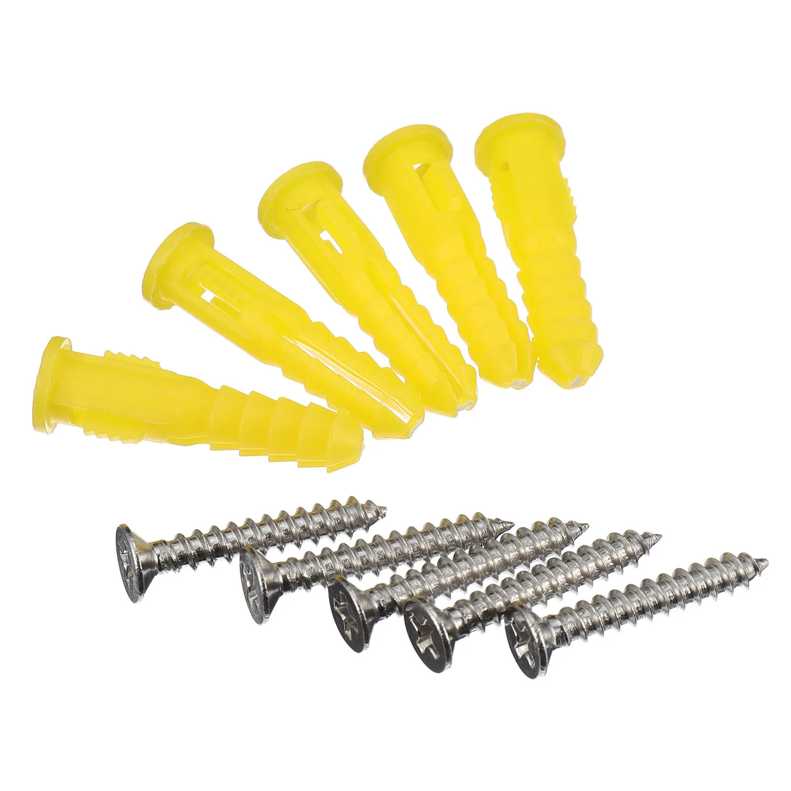 100Pcs Yellow Plastic Ribbed Wall Anchors Self Drilling Drywall Fasteners with Stainless Steel Screws Corrosion Resistant