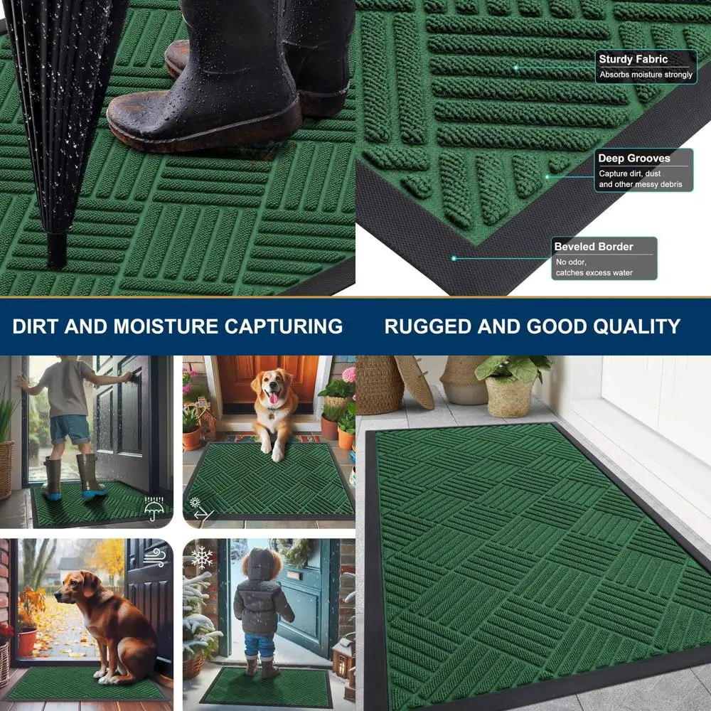 

Прочный коврик для двери из натурального каучука, нескользящий, удерживает грязь и влагу, легко чистится, низкопрофильный, 47x32, зеленый