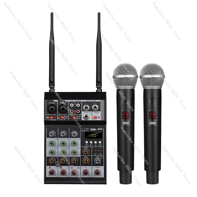 

Professional Small Mixer Outdoor Karaoke Indoor KTV Bluetooth Conference Microphone Reverb DSP Live 4-way